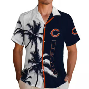 Chicago Bears Hawaiian Shirt Blue White Palm Trees Design 2