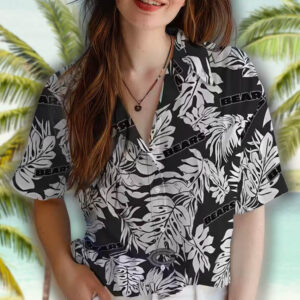 Chicago Bears Hawaiian Shirt with Monstera Leaf Black Pattern 4