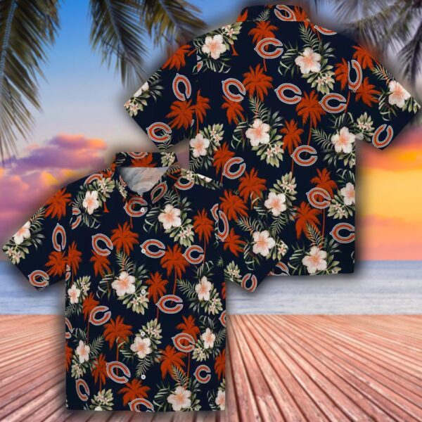 Chicago Bears Hawaiian Shirt with Palm Tree Flower Design 3