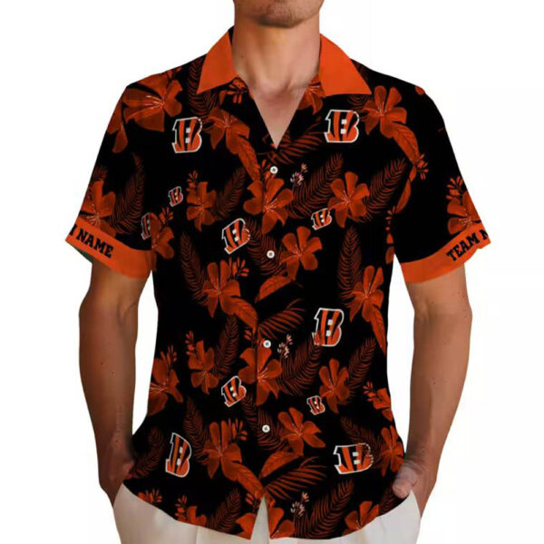Cincinnati Bengals Black Hawaiian Shirt with Botanical Print Personalization 2