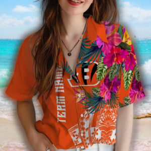 Cincinnati Bengals Hawaiian Shirt Floral Polynesian Orange Design 4