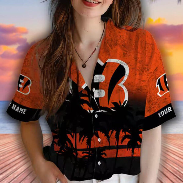 Cincinnati Bengals Hawaiian Shirt Orange Black Sunset Design 4