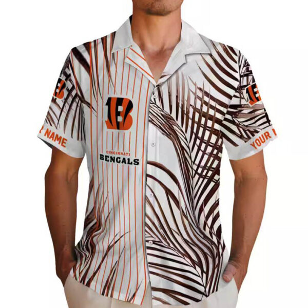 Cincinnati Bengals Hawaiian Shirt Orange Black White Palm Stripes Design 2