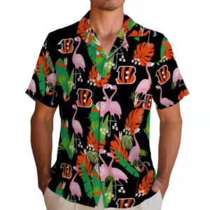 Cincinnati Bengals Hawaiian Shirt Orange Green Flamingo Foliage Design 2