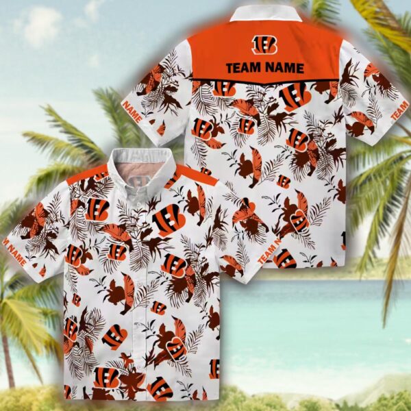 Cincinnati Bengals Hawaiian Shirt Orange White Botanical Design 3