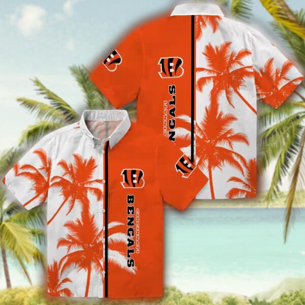 Cincinnati Bengals Hawaiian Shirt Orange White Palm Trees Design 3