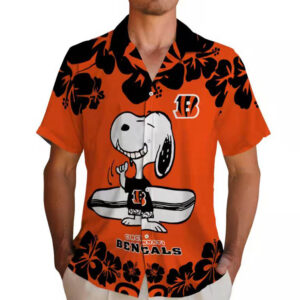 Cincinnati Bengals Hawaiian Shirt Snoopy Surf Orange White Design 2