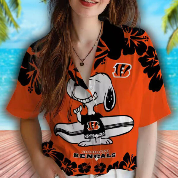 Cincinnati Bengals Hawaiian Shirt Snoopy Surf Orange White Design 4