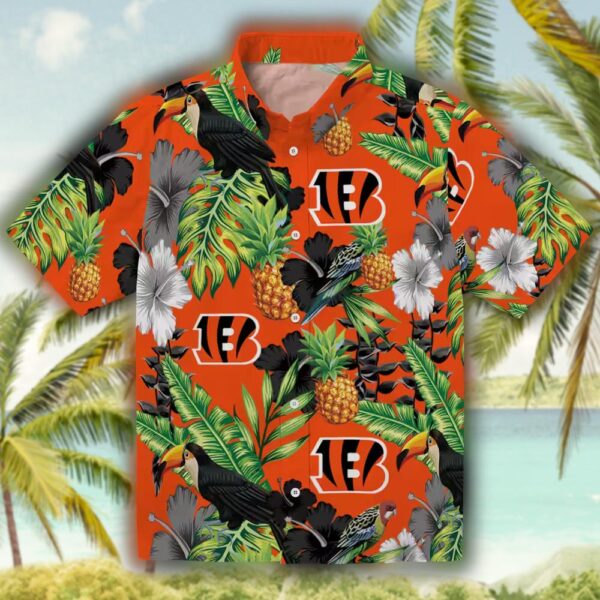 Cincinnati Bengals Hawaiian Shirt Toucan Hibiscus Pineapple Orange Green 1