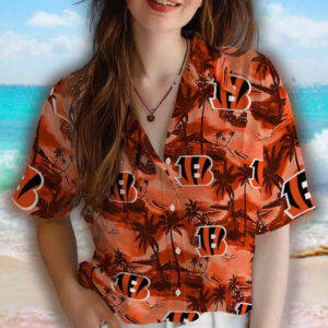 Cincinnati Bengals Orange Hawaiian Shirt Coastal Palms Design 4