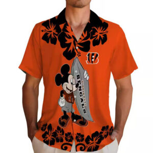 Cincinnati Bengals Orange Hawaiian Shirt Surfing Mickey Design 2