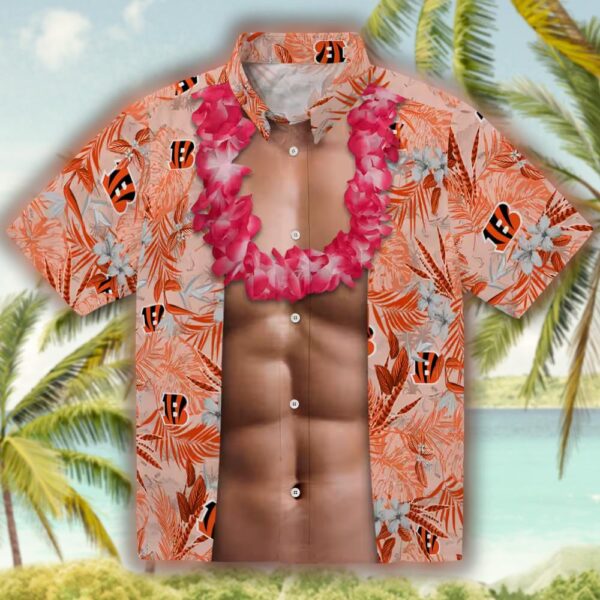 Cincinnati Bengals Orange Hawaiian Shirt with Chest Illusion Design 1