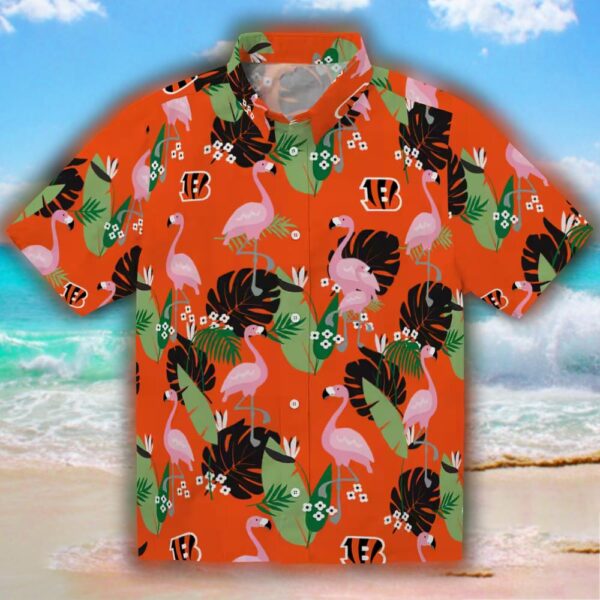 Cincinnati Bengals Orange Hawaiian Shirt with Flamingo Leaf Design 1