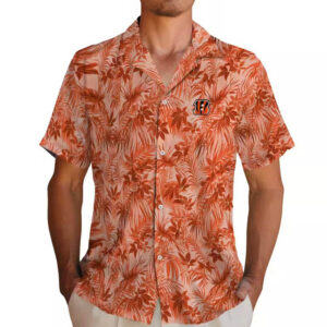 Cincinnati Bengals Orange Hawaiian Shirt with Leafy Design 2