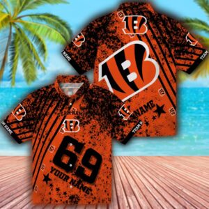 Cincinnati Bengals Orange Hawaiian Shirt with Star Stripes Design 3