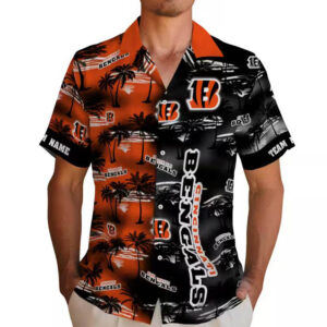 Cincinnati Bengals Personalized Orange Hawaiian Shirt with Palm Design 2
