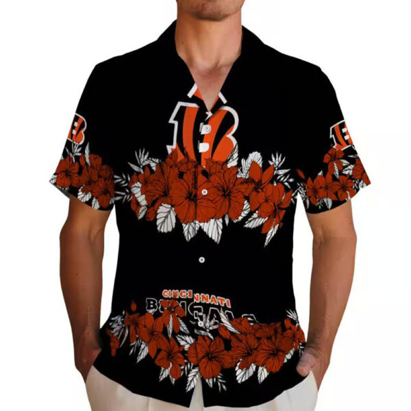Orange Black Hawaiian Shirt Cincinnati Bengals Hibiscus Stripe Design 2