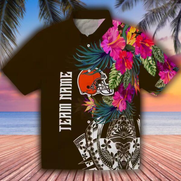 Cleveland Browns Floral Hawaiian Shirt Polynesian Design Team Apparel 1