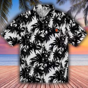 Cleveland Browns Hawaiian Shirt Black White Palm Motifs Design 1