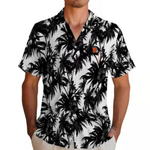 Cleveland Browns Hawaiian Shirt Black White Palm Motifs Design 2