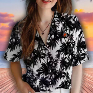Cleveland Browns Hawaiian Shirt Black White Palm Motifs Design 4