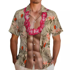 Cleveland Browns Hawaiian Shirt Brown Chest Illusion Design 2