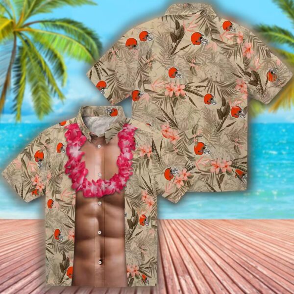 Cleveland Browns Hawaiian Shirt Brown Chest Illusion Design 3