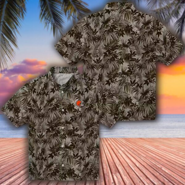 Cleveland Browns Hawaiian Shirt Brown Leafy Pattern Design 3