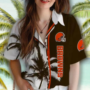 Cleveland Browns Hawaiian Shirt Palm Trees Brown White Design 4
