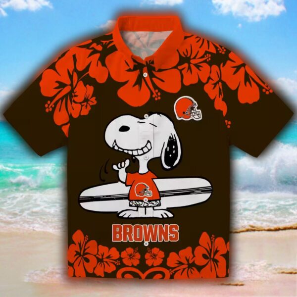 Cleveland Browns Hawaiian Shirt Snoopy Surf Brown White Design 1
