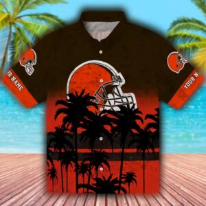 Cleveland Browns Hawaiian Shirt Sunset Pattern Brown Black Design 1