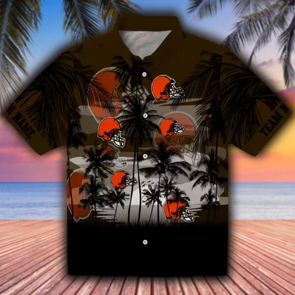 Cleveland Browns Hawaiian Shirt Sunset Scene Brown Black Design 1