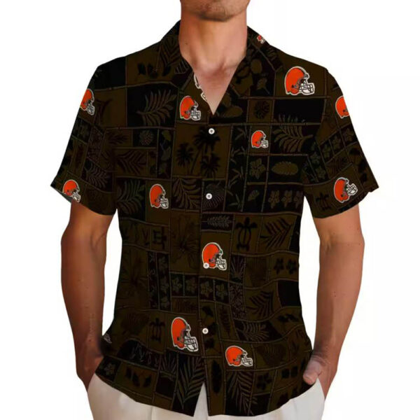 Cleveland Browns Hawaiian Shirt Tropical Patchwork Brown Black Design 2