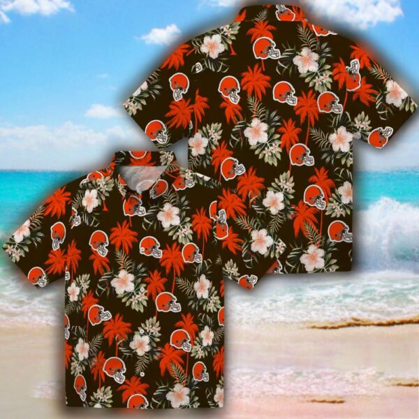 Cleveland Browns Hawaiian Shirt with Palm Tree Flower Design 3