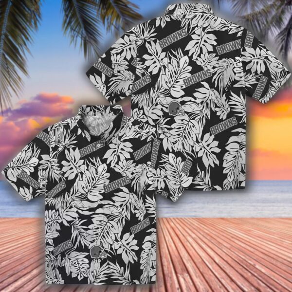 Cleveland Browns Monstera Leaf Hawaiian Shirt Black Football Design 3