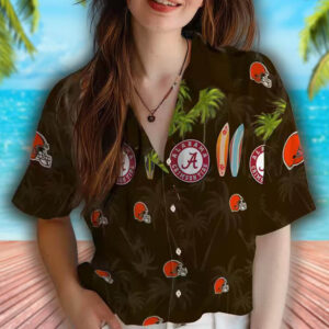 Cleveland Browns Surfboard Hawaiian Shirt Palm Brown Design 4