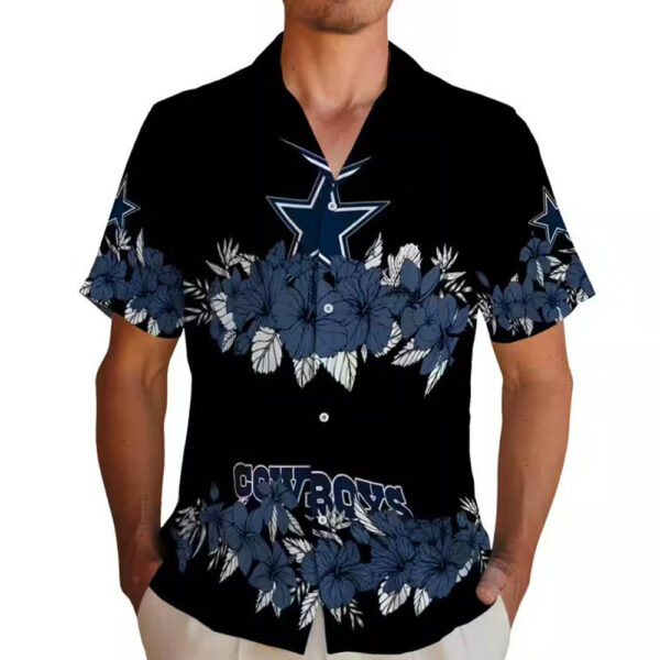Dallas Cowboys Hawaiian Shirt Blue Black Hibiscus Stripe Design 2