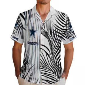 Dallas Cowboys Hawaiian Shirt Blue Black White Palm Stripes Design 2