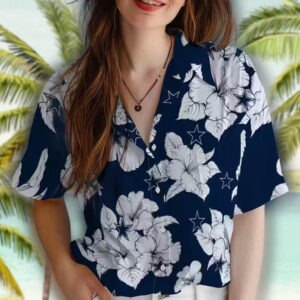 Dallas Cowboys Hawaiian Shirt Blue White Hibiscus Blooms Design 4