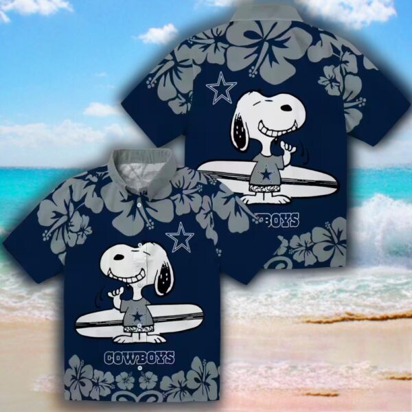 Dallas Cowboys Hawaiian Shirt Blue White Snoopy Surf Design 3
