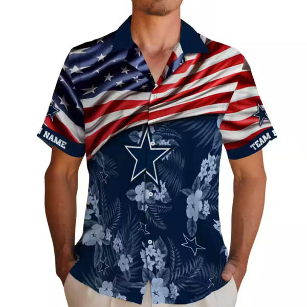 Dallas Cowboys Hawaiian Shirt US Flag Hibiscus Blue Custom Design 2
