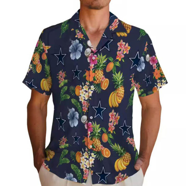 Dallas Cowboys Navy Blue Hibiscus Fruit Hawaiian Shirt 2