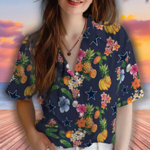 Dallas Cowboys Navy Blue Hibiscus Fruit Hawaiian Shirt 4