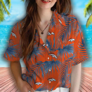 Denver Broncos Hawaiian Shirt Leafy Palms Orange Design 4