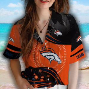 Denver Broncos Hawaiian Shirt Orange Black Football Wave Design 4