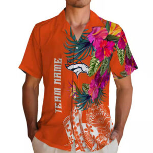 Denver Broncos Hawaiian Shirt Orange Floral Polynesian Design 2