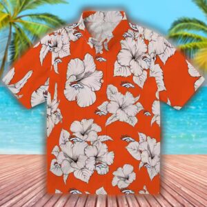 Denver Broncos Hawaiian Shirt Orange White Hibiscus Blooms Design 1