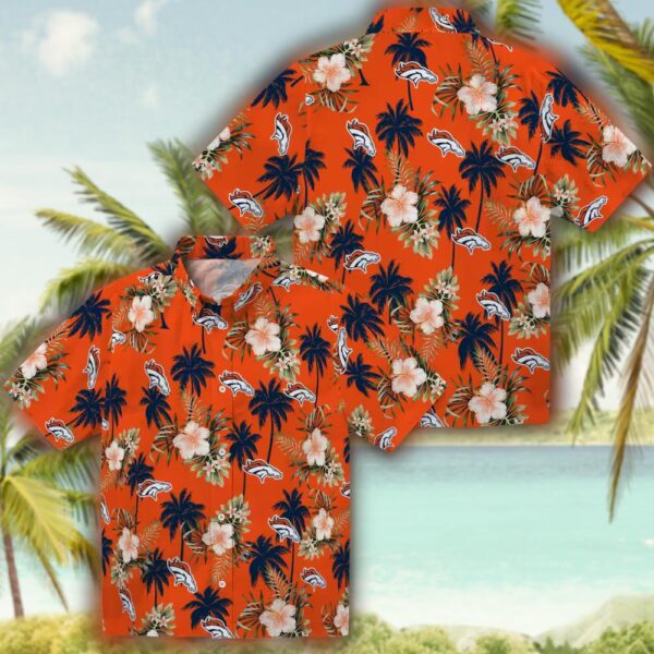 Denver Broncos Orange Hawaiian Shirt with Palm Tree Design 3