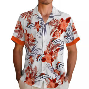 Denver Broncos Orange White Hawaiian Shirt Patriotic Hibiscus Design 2