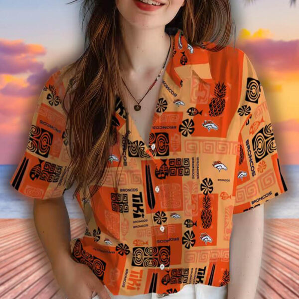 Denver Broncos Tribal Hawaiian Shirt Orange Fan Apparel 4